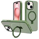 For iPhone 15 Plus Kalebol Metal Lens Frame MagSafe Holder Frosted PC Phone Case(Dark Green) - 1