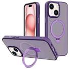 For iPhone 15 Plus Kalebol Metal Lens Frame MagSafe Holder Frosted PC Phone Case(Dark Purple) - 1