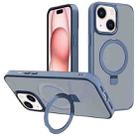 For iPhone 15 Plus Kalebol Metal Lens Frame MagSafe Holder Frosted PC Phone Case(Sierra Blue) - 1