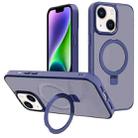 For iPhone 14 Kalebol Metal Lens Frame MagSafe Holder Frosted PC Phone Case(Navy Blue) - 1