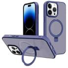 For iPhone 14 Pro Max Kalebol Metal Lens Frame MagSafe Holder Frosted PC Phone Case(Navy Blue) - 1