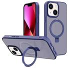 For iPhone 13 Kalebol Metal Lens Frame MagSafe Holder Frosted PC Phone Case(Navy Blue) - 1