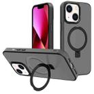 For iPhone 13 Kalebol Metal Lens Frame MagSafe Holder Frosted PC Phone Case(Black) - 1