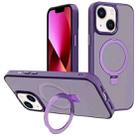For iPhone 13 Kalebol Metal Lens Frame MagSafe Holder Frosted PC Phone Case(Dark Purple) - 1