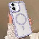 For iPhone 16 Plus Large Lens Hole Rhinestone Frame MagSafe Phone Case(Purple) - 1