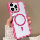 For iPhone 13 Pro Large Lens Hole Rhinestone Frame MagSafe Phone Case(Rose Gold) - 1