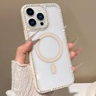 For iPhone 13 Pro Large Lens Hole Rhinestone Frame MagSafe Phone Case(Beige) - 1
