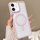 For iPhone 12 Large Lens Hole Rhinestone Frame MagSafe Phone Case(Pink) - 1