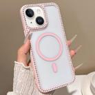For iPhone 13 mini Large Lens Hole Rhinestone Frame MagSafe Phone Case(Pink) - 1