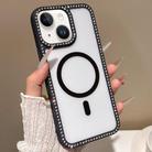For iPhone 13 mini Large Lens Hole Rhinestone Frame MagSafe Phone Case(Black) - 1