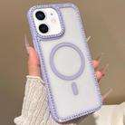 For iPhone 12 mini Large Lens Hole Rhinestone Frame MagSafe Phone Case(Purple) - 1