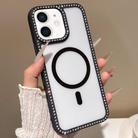 For iPhone 12 mini Large Lens Hole Rhinestone Frame MagSafe Phone Case(Black) - 1