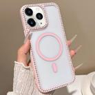 For iPhone 11 Pro Max Large Lens Hole Rhinestone Frame MagSafe Phone Case(Pink) - 1