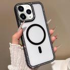 For iPhone 11 Pro Max Large Lens Hole Rhinestone Frame MagSafe Phone Case(Black) - 1