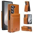 For Samsung Galaxy Z Fold6 Folding Card Holder Tempered Film Integrated Leather Phone Case(Brown) - 1