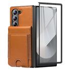 For Samsung Galaxy Z Fold6 Folding Card Holder Tempered Film Integrated Leather Phone Case(Brown) - 2