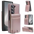 For Samsung Galaxy Z Fold6 Folding Card Holder Tempered Film Integrated Leather Phone Case(Rose Gold) - 1
