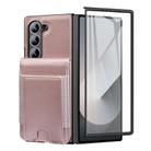 For Samsung Galaxy Z Fold6 Folding Card Holder Tempered Film Integrated Leather Phone Case(Rose Gold) - 2