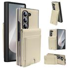 For Samsung Galaxy Z Fold6 Folding Card Holder Tempered Film Integrated Leather Phone Case(Beige) - 1
