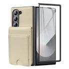 For Samsung Galaxy Z Fold6 Folding Card Holder Tempered Film Integrated Leather Phone Case(Beige) - 2