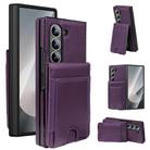 For Samsung Galaxy Z Fold6 Folding Card Holder Tempered Film Integrated Leather Phone Case(Dark Purple) - 1