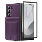 For Samsung Galaxy Z Fold6 Folding Card Holder Tempered Film Integrated Leather Phone Case(Dark Purple) - 2