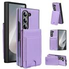 For Samsung Galaxy Z Fold6 Folding Card Holder Tempered Film Integrated Leather Phone Case(Light Purple) - 1