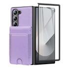 For Samsung Galaxy Z Fold6 Folding Card Holder Tempered Film Integrated Leather Phone Case(Light Purple) - 2