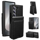 For Samsung Galaxy Z Fold5 Folding Card Holder Tempered Film Integrated Leather Phone Case(Black) - 1