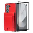 For Samsung Galaxy Z Fold5 Folding Card Holder Tempered Film Integrated Leather Phone Case(Red) - 2