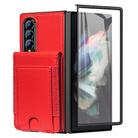 For Samsung Galaxy Z Fold4 Folding Card Holder Tempered Film Integrated Leather Phone Case(Red) - 2