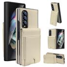For Samsung Galaxy Z Fold4 Folding Card Holder Tempered Film Integrated Leather Phone Case(Beige) - 1