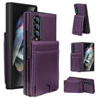 For Samsung Galaxy Z Fold3 Folding Card Holder Tempered Film Integrated Leather Phone Case(Dark Purple) - 1