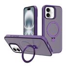 For iPhone 16 Plus Kalebol Frosted MagSafe Holder PC Phone Case(Dark Purple) - 1
