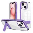 For iPhone 15 Plus Kalebol Holder Clear Acrylic Hybrid TPU Phone Case(Purple) - 1