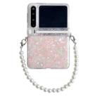 For Huawei Pura X Side Buckle Axis Pearlescent Shell Texture Phone Case with Bracelet(Pink Green) - 1