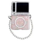 For Huawei Pura X Side Buckle Axis Pearlescent Shell Texture MagSafe Phone Case with Bracelet(Pink Green) - 1