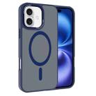 For iPhone 16 Kalebol Metal Lens Frame MagSafe Frosted PC Phone Case(Navy Blue) - 1