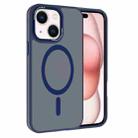 For iPhone 15 Plus Kalebol Metal Lens Frame MagSafe Frosted PC Phone Case(Navy Blue) - 1