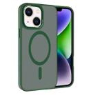 For iPhone 14 Kalebol Metal Lens Frame MagSafe Frosted PC Phone Case(Dark Green) - 1