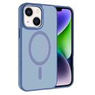 For iPhone 14 Kalebol Metal Lens Frame MagSafe Frosted PC Phone Case(Sierra Blue) - 1