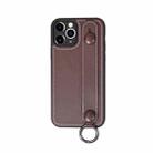 For iPhone 11 Pro Top Layer Cowhide Shockproof Protective Case with Wrist Strap Bracket(Coffee) - 1