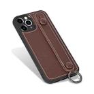 For iPhone 11 Pro Top Layer Cowhide Shockproof Protective Case with Wrist Strap Bracket(Coffee) - 2
