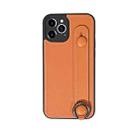 For iPhone 11 Pro Max Top Layer Cowhide Shockproof Protective Case with Wrist Strap Bracket(Brown) - 1
