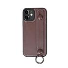 For iPhone 12 / 12 Pro Top Layer Cowhide Shockproof Protective Case with Wrist Strap Bracket(Coffee) - 1