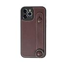 For iPhone 12 Pro Max Top Layer Cowhide Shockproof Protective Case with Wrist Strap Bracket(Coffee) - 1