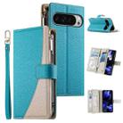 For Google Pixel 9 Pro XL / Pixel 10 Pro XL Stitching Multi-card Zipper Wallet Leather Phone Case with Short Strap(Blue) - 1