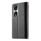 For Honor 90 Stitching Multi-card Zipper Wallet Leather Phone Case with Short Strap(Black) - 3