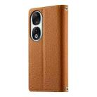 For Honor 90 Stitching Multi-card Zipper Wallet Leather Phone Case with Short Strap(Brown) - 3