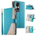 For Honor 90 Pro Stitching Multi-card Zipper Wallet Leather Phone Case with Short Strap(Blue) - 1